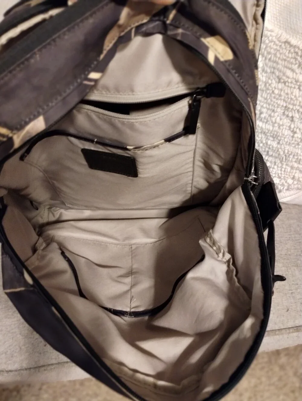 TUMI Printed Nylon Backpack Purple Beige Abstract Multi-Pocket Travel Bag